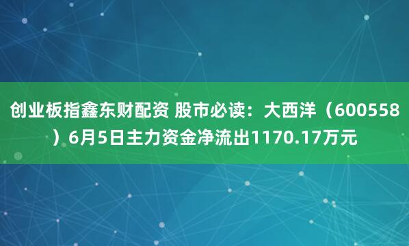 创业板指鑫东财配资 股市必读：大西洋（600558）6月5日主力资金净流出1170.17万元